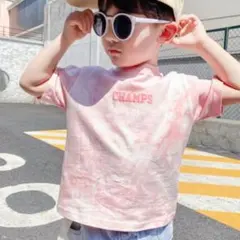 【新品未使用】タイダイ柄英字半袖Tシャツ レッド 90 男の子 女の子