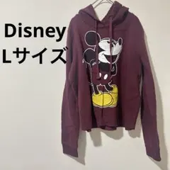 ディズニー パーカー フード 長袖 ミッキーマウス 総柄 L 臙脂 ポリエステル