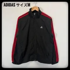 アディダス ナイロンジャケット 黒×赤 M Y2K トラックジャケット 刺繍ロゴ