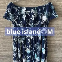 オフショルダー花柄ネイビーワンピースドレスタッセル付きM blue island
