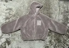 フリースフード付きクロップドジャケット ピンクグレー