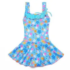 水着 女子 子供 ワンピース キッズ ガール かわいい ブルー Lサイズ