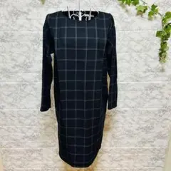 ショコラフィネローブ　ネイビー チェック柄 長袖チュニック　【F】