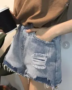 ショーパン デニム リメイク風ダメージデニムショートパンツ アンドジェイ