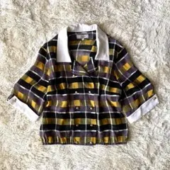 大きいサイズ Leilian オープンカラー ブラウス シャツ 五分袖 チェック