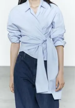 ZARA ザラ リボン付きポプリンシャツ ブラウス レディース Sサイズ