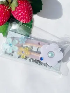 フラワーデザイン ヘアクリップ　ブルー　ハンドメイド　8-6