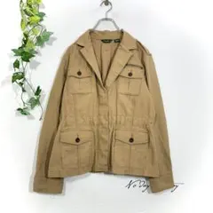 Eddie Bauer サファリジャケット PL ベージュ 比翼ボタン コットン