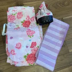 100 浴衣　3-4歳　帯　籠バッグ　3点セット