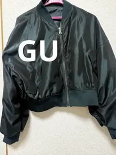 GU グリーン深緑　サテン　クロップドジャケット