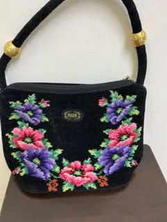 FEILER フラワー刺繍 ブラックハンドバッグ