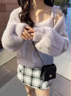 新品 カーディガン×キャミソールシャギーニットアンサンブル pm356 ピンク