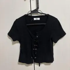 wego リブ編み ブラック クロップドシャツ 半袖　PHILLYのサムネイル