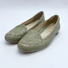 リーガル メッシュ パンプス 23.5cm レザー 編み込み カーキ パイソン