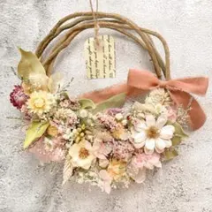 春色 ドライフラワーリース ポポラスベリー ピンク小花 ハーフリース ナチュラル