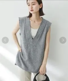 SENSE OF PLACE ツイードVネックフリンジジレ