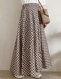 【新品】ギンガムチェックマキシフレアスカート　ギンガムチェックロングスカート