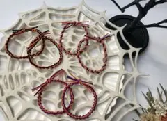 【6本セット】ハロウィンカラー ツイストヘアゴム／オレンジ×パープル×ブラック