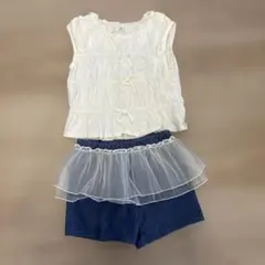 GUホワイトフリルトップスとプティマインデニムショートパンツセット　120サイズ