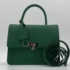 極美品 アニエスベー レザー ハンドバッグ 2WAY ロゴ金具 フォーマル 緑