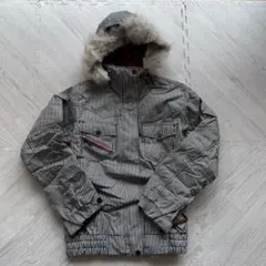 ストライプ ファー付きフード スノーボードウェア S