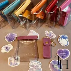 クリアポーチ　リップケース　セット　レザー　推し色　紫