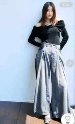 【ウエストお直しあり】FRAY I.D ボックスタックワイドデニムパンツ　0