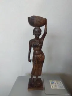 木製アフリカン・アート風女性像 約40cm