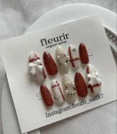 現品　チェックリボンネイル　フラッシュネイル　クリスマス