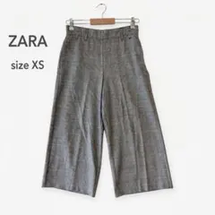ザラ ZARA チェック柄 ワイドパンツ ウエストゴム クロップド丈 XS