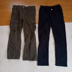 パンツ2枚セット160黒 カーキ