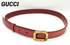 フォロー割　希少　GUCCI　グッチ　ベルト　レザー　レッド系　ゴールドカラー