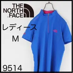 Q*~様 THE NORTH FACE レディース M 青 Tシャツ　半袖　ジッ
