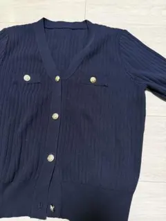 SHEIN 半袖ニット ネイビー ゴールドボタン