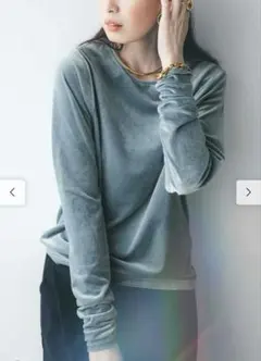 IEDIT 袖シャーリングのベロアトップス〈サックスブルー〉