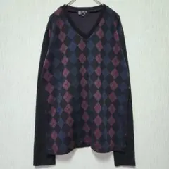 【MICHEL KLEIN HOMME】（L）アーガイル柄Vネックニット/上品のサムネイル