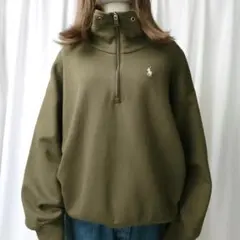 POLO RALPH LAUREN ハーフジップ スウェット M カーキグリーン