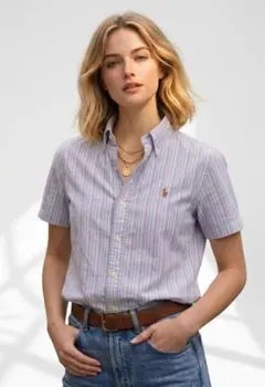 極美品✨ラルフローレンマルチストライプ半袖シャツ ポニー刺繍クラシックフィットL