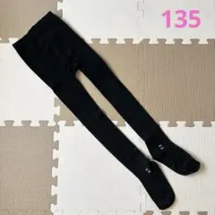 キッズ　タイツ　ワンポイント　黒　ブラック　135