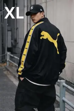 PUMA プーマ トラックジャケット ビッグロゴ 黒×黄 XL Y2K
