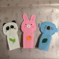 指人形　パンダうさぎコアラ　3個セット　ハンドメイド　フェルト