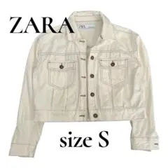 【美品】ZARA ショート丈ジャケット アイボリー系 レディース Sサイズ