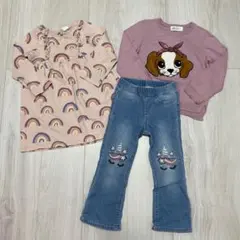 90cm H&M長袖ワンピース　ニット　フレアデニムパンツ　3枚セット　女の子