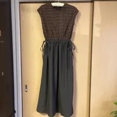 （美品）VISストライプ 半袖 ロングワンピース