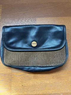 BORBONESE ボルボネーゼ ポーチ ブラック ダークネイビー 美品 OP柄 