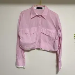 ZARA ピンク クロップドシャツ M