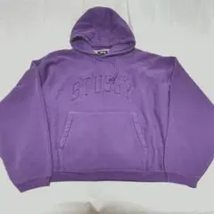 STUSSY 紫色 フーディ XXL　フード付き　長袖　パーカ　裏起毛