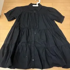 ブラック ティアード 半袖シャツワンピース