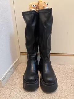 ブラックロング厚底ブーツ 厚底