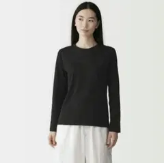 無印良品 レディース 婦人 長袖 クルーネック Tシャツ 黒 綿100%